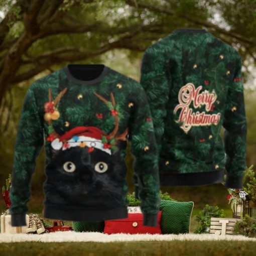Merry Christmas Black Cat Ugly Sweater For Christmas
