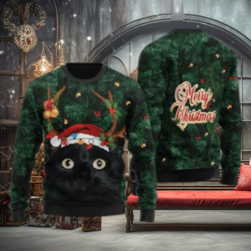 Merry Christmas Black Cat Ugly Sweater For Christmas
