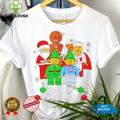 Merry Christmas Building Bricks Santa Elf Snowman Figures T Shirt