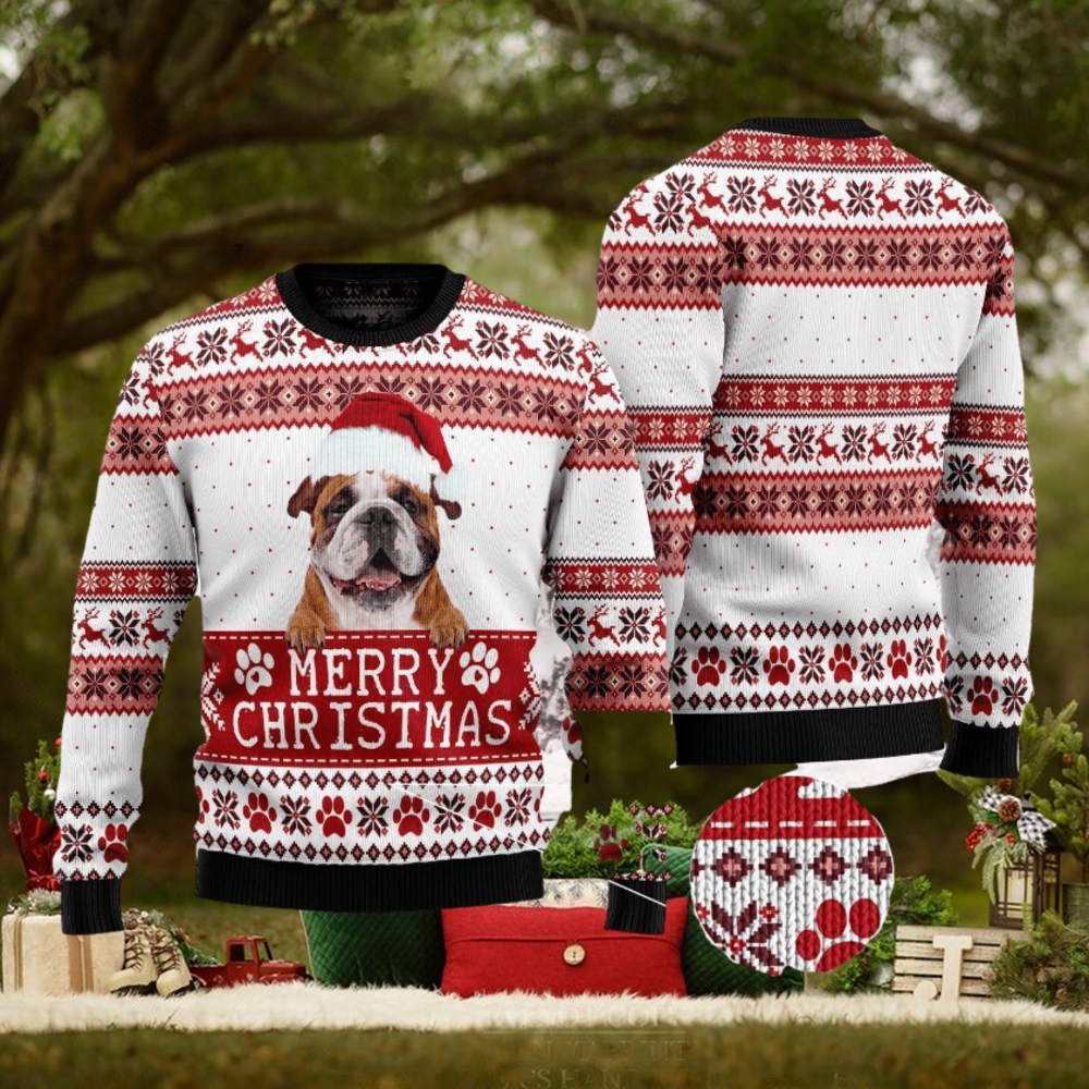 Merry Christmas Bulldog Ugly 3D Sweater Gift For Men And Women Merry Christmas Bulldog Ugly 3D Sweater Gift For Men And Women