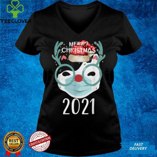 Merry Christmas Cat With Mask Xmas 2021 Funny Christmas T Shirt