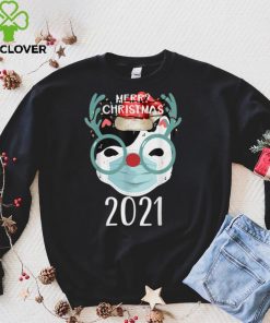 Merry Christmas Cat With Mask Xmas 2021 Funny Christmas T Shirt