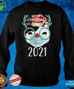 Merry Christmas Cat With Mask Xmas 2021 Funny Christmas T Shirt