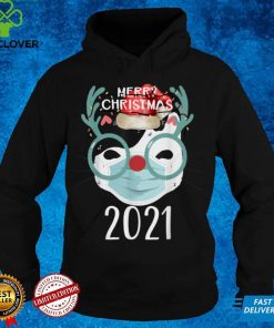 Merry Christmas Cat With Mask Xmas 2021 Funny Christmas T Shirt