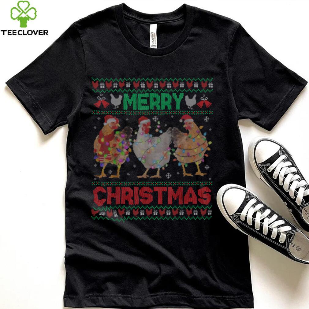 Merry Christmas Chicken Shirt Santa Hat Lights Xmas Sweater T Shirt