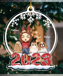 Merry Christmas Dog & Cat Personalized Custom Ornament Acrylic Snow Globe Shaped Christmas Gift For Pet Owners, Pet Lovers