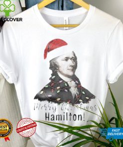 Merry Christmas Hamilton wearing santa hat shirt