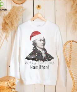 Merry Christmas Hamilton wearing santa hat shirt