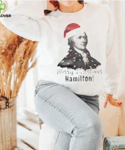 Merry Christmas Hamilton wearing santa hat shirt