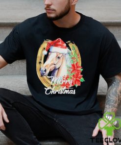 Merry Christmas Horse Face Inside Horseshoe Christmas Horse Shirt