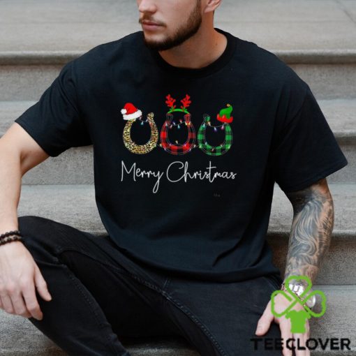 Merry Christmas Horseshoe Santa ELF Reindeer Christmas Horse T shirt