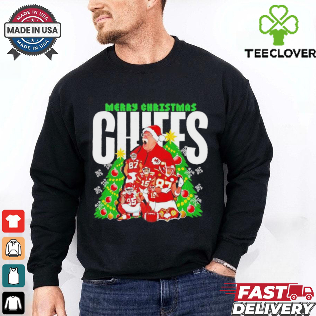 Merry Christmas Kansas City Chiefs Christmas tree coach and players shirt Merry Christmas Kansas City Chiefs Christmas tree coach and players shirt