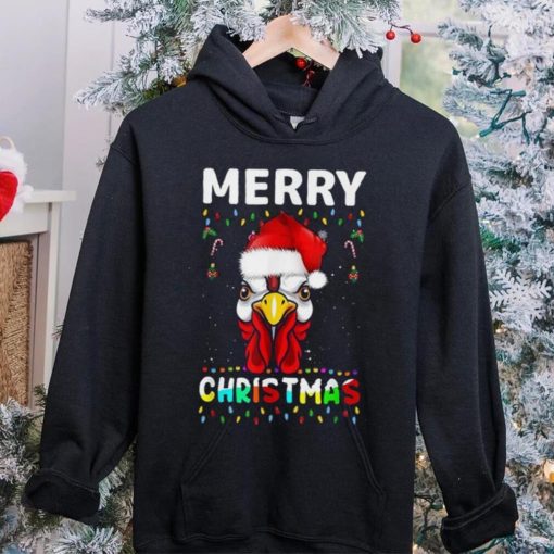 Merry Christmas Light Ugly Chicken Pajamas Santa Hat Xmas Shirt