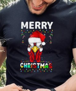 Merry Christmas Light Ugly Chicken Pajamas Santa Hat Xmas Shirt