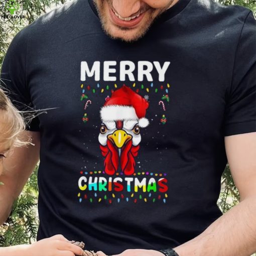 Merry Christmas Light Ugly Chicken Pajamas Santa Hat Xmas Shirt