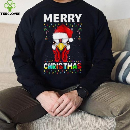Merry Christmas Light Ugly Chicken Pajamas Santa Hat Xmas Shirt