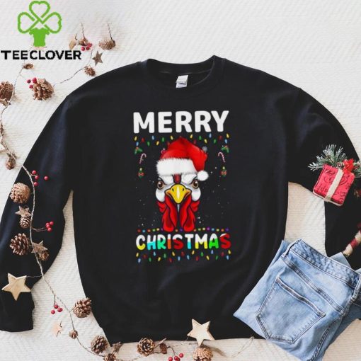 Merry Christmas Light Ugly Chicken Pajamas Santa Hat Xmas Shirt