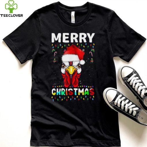 Merry Christmas Light Ugly Chicken Pajamas Santa Hat Xmas Shirt