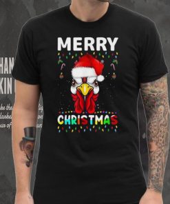 Merry Christmas Light Ugly Chicken Pajamas Santa Hat Xmas Shirt