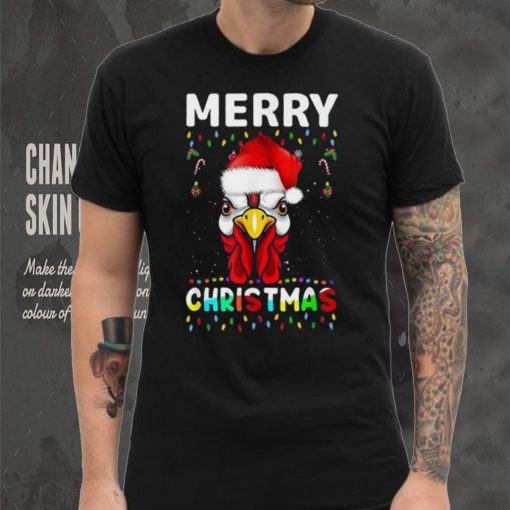 Merry Christmas Light Ugly Chicken Pajamas Santa Hat Xmas Shirt