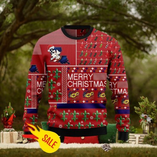 Merry Christmas Louisiana State Symbols USA Christmas Ugly Sweater 3D