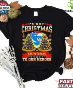 Merry Christmas Sac Veterans to Our Heroes Shirt featuring a festive design honoring veterans, with a message of gratitude and holiday cheer.