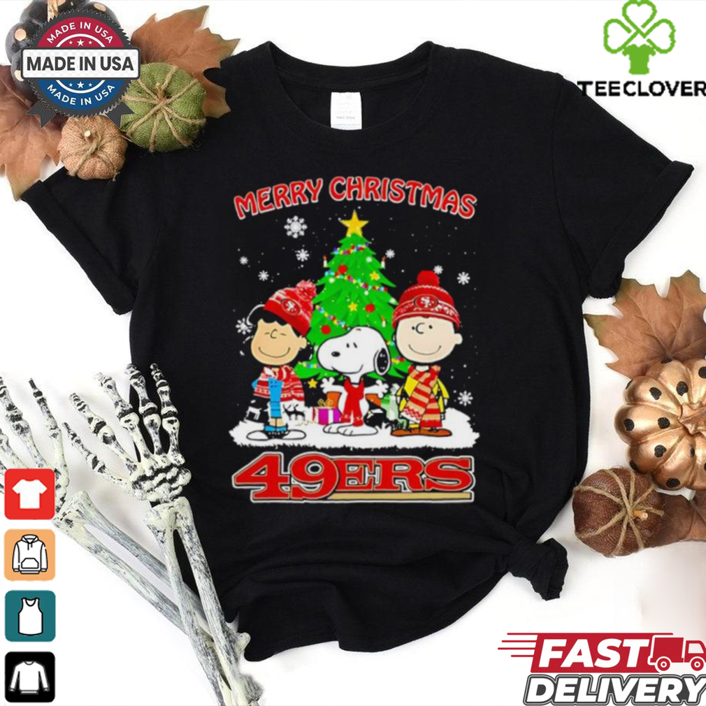 Merry Christmas San Francisco 49ers X Peanuts characters 2024 shirt Merry Christmas San Francisco 49ers X Peanuts characters 2024 shirt