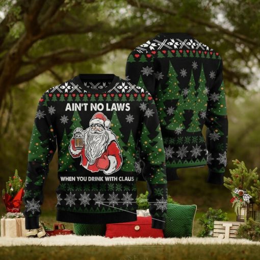 Merry Christmas Santa And Beer Aint No Laws When Youre Drinking With Claus For Christmas Gifts Ugly Christmas Wool Knitted Sweater