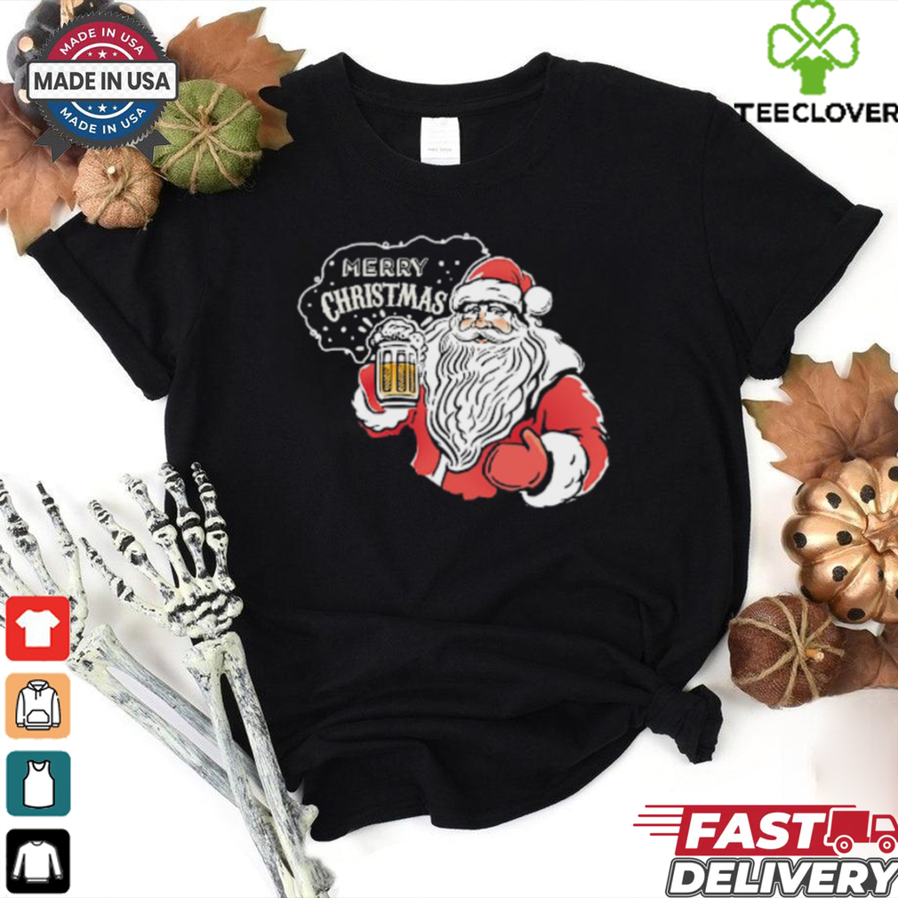 Merry Christmas Santa with Beer T Shirt Merry Christmas Santa with Beer T Shirt