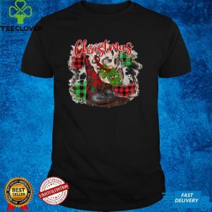 Merry Christmas Western Cowboy Boot Hat Leopard Red Plaid T Shirt