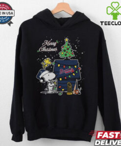 Merry Christmas With Snoopy Baby Atlanta Braves T Shirt