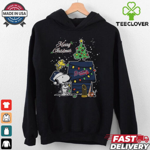 Merry Christmas With Snoopy Baby Atlanta Braves T Shirt