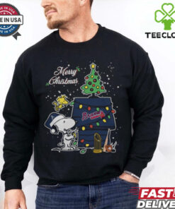 Merry Christmas With Snoopy Baby Atlanta Braves T Shirt