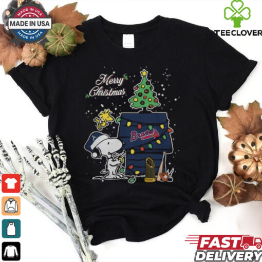 Merry Christmas With Snoopy Baby Atlanta Braves T Shirt