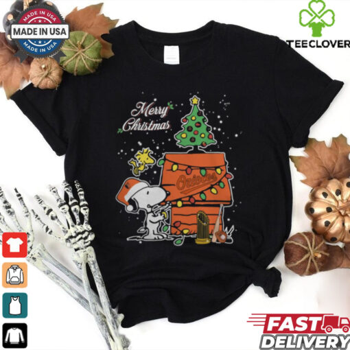 Merry Christmas With Snoopy Baby Baltimore Orioles T Shirt
