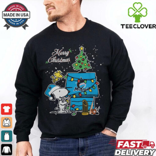 Merry Christmas With Snoopy Baby Miami Marlins T Shirt