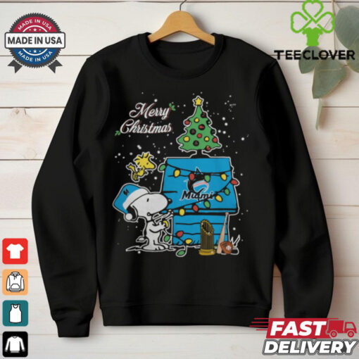 Merry Christmas With Snoopy Baby Miami Marlins T Shirt