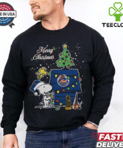 Merry Christmas With Snoopy Baby New York Mets T Shirt