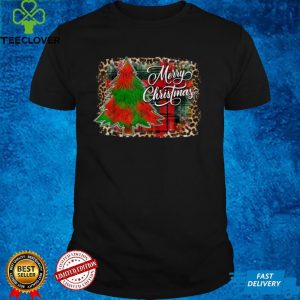 Merry Christmas Xmas Tree Buffalo Plaid Leopard Holidays T Shirt