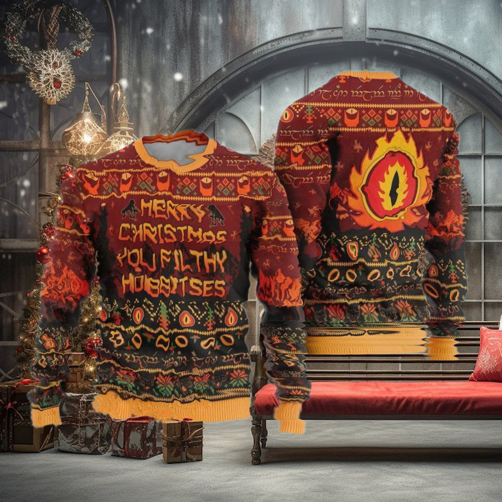 Merry Christmas You Filthy Hobbitses Ugly Christmas Sweater, Lord of the Rings Ugly Sweater Merry Christmas You Filthy Hobbitses Ugly Christmas Sweater, Lord of the Rings Ugly Sweater