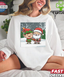 Merry Drunk Elf and Santa Clause In The Snow Lightweight shirt