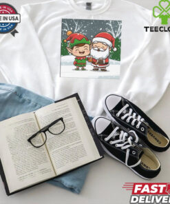 Merry Drunk Elf and Santa Clause In The Snow Lightweight shirt
