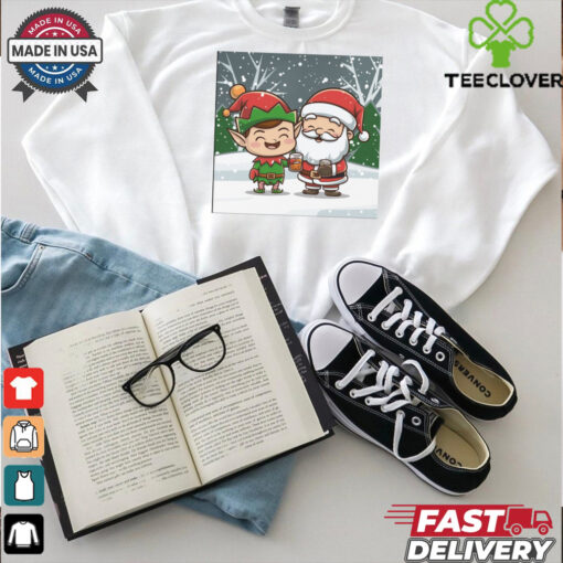 Merry Drunk Elf and Santa Clause In The Snow Lightweight shirt