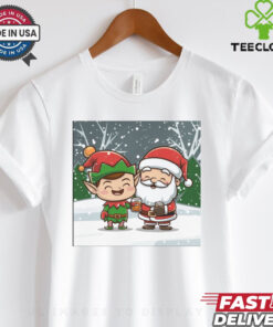 Merry Drunk Elf and Santa Clause In The Snow Lightweight shirt