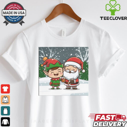 Merry Drunk Elf and Santa Clause In The Snow Lightweight shirt
