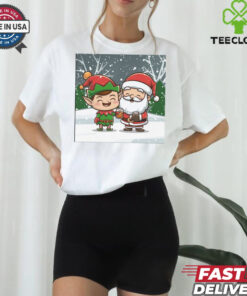 Merry Drunk Elf and Santa Clause In The Snow Lightweight shirt