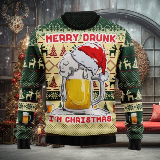 Merry Drunk In Christmas Beer Christmas Hat Ugly Christmas Sweater Unisex 3D Sweater Christmas Gift