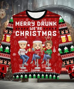 Merry Drunk We’re Christmas   Christmas Gift For Bestie, Sibling, Colleague, Best Friend   Personalized Unisex Ugly Sweater