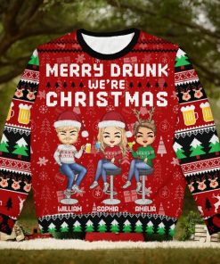 Merry Drunk We’re Christmas   Christmas Gift For Bestie, Sibling, Colleague, Best Friend   Personalized Unisex Ugly Sweater