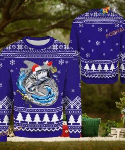 Merry Fishmas Bass Fish Fishing 3D Cute Ugly Christmas Sweater